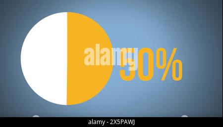 Image of pie char and percent data processing over blue background Stock Photo