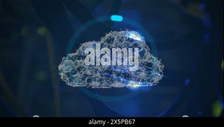 Image of loading circles and connected dots forming clouds over abstract background Stock Photo
