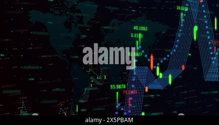 Image of numbers changing and data processing with world map Stock Photo