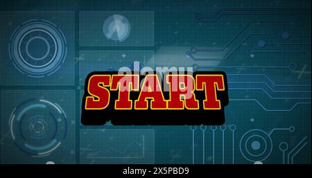 Image of start text over data processing on dark background Stock Photo