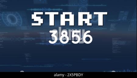Image of start text over data processing on dark background Stock Photo