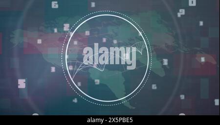 Image of dna strands spinning and numbers processing over world map Stock Photo