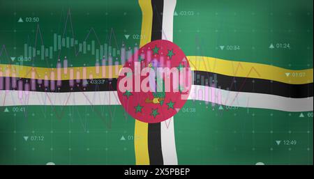 Financial data processing against waving flag of dominica in background Stock Photo