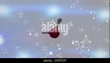 Image of data processing and molecules on blurred background Stock Photo