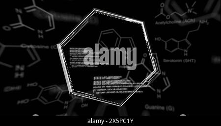 Image of data processing and shapes on black background Stock Photo