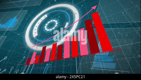 Image of scope scanning over financial data processing Stock Photo