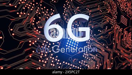Image of 6g text over computer circuit board Stock Photo