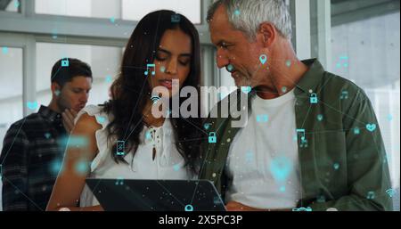 Image of caucasian senior businessman using laptop in office Stock Photo