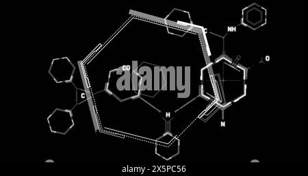 Image of data processing and shapes on black background Stock Photo
