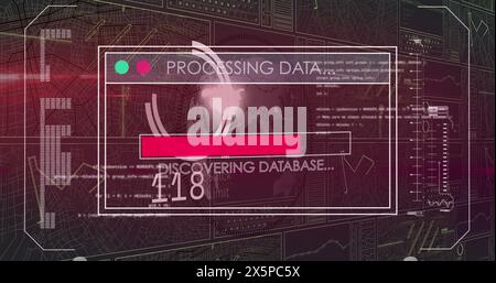 Digital image of interface with data processing against red background Stock Photo