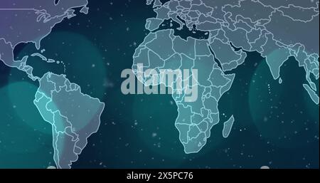 Image of dust over world map and dots Stock Photo