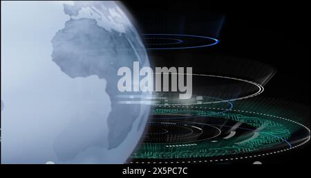 Image of globe over scope scanning Stock Photo