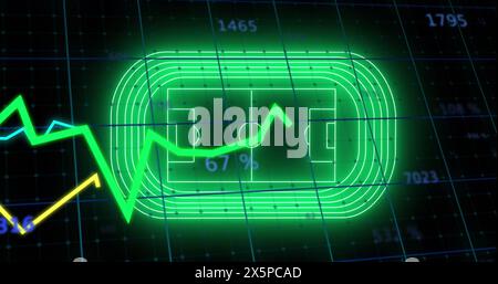 Image of neon stadium over data processing on black background Stock Photo