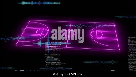 Image of neon stadium over data processing on black background Stock Photo
