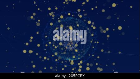 Image of globe with network of connections with icons over binary coding Stock Photo