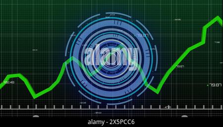 Image of scope and green line data processing over green background Stock Photo