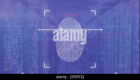 Image of fingerprint over server room Stock Photo