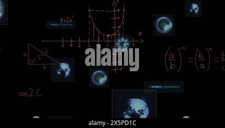 Image of mathematical equations over data processing Stock Photo