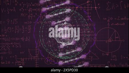 Image of rotating brain over colourful financial data processing Stock Photo
