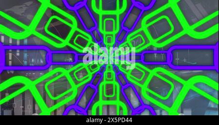 Image of data processing over neon shapes Stock Photo