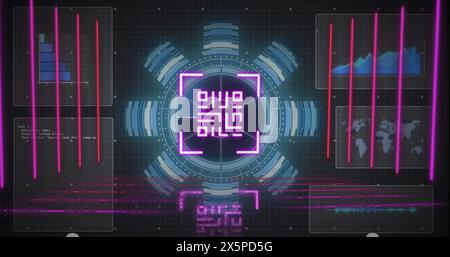 Image of gr code and data processing on digital screen Stock Photo