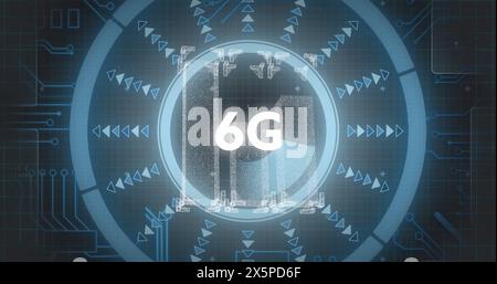 Image of 6g and data processing on digital screen Stock Photo