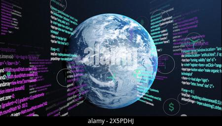 Image of eco icons and data processing over globe Stock Photo