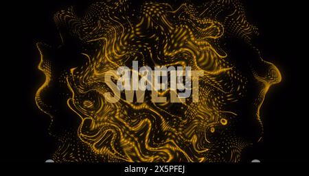 Image of sweet text over dynamic abstract pattern over black background Stock Photo