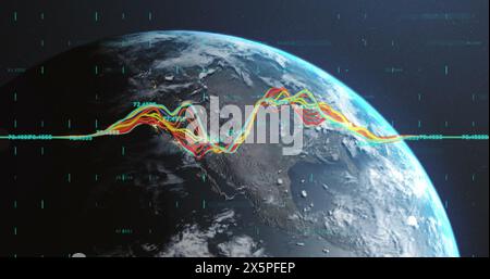Image of financial data processing over globe Stock Photo