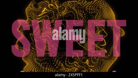 Image of sweet text over dynamic abstract pattern over black background Stock Photo