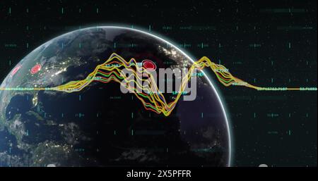 Image of financial data processing over globe Stock Photo