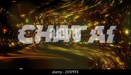 Image of chat ai text over dynamic abstract pattern over black background Stock Photo