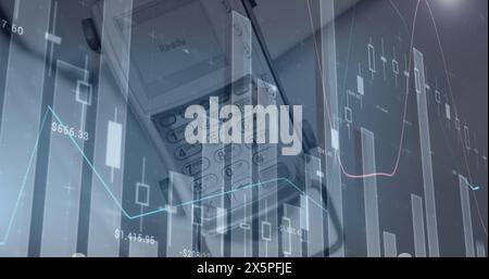Image of statistics and data processing over paying terminal Stock Photo