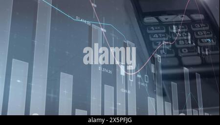 Image of statistics and data processing over paying terminal Stock Photo