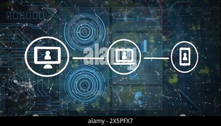 Image of media icons over data processing Stock Photo