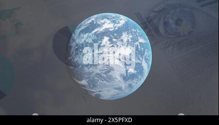 Image of statistics and data processing over globe Stock Photo