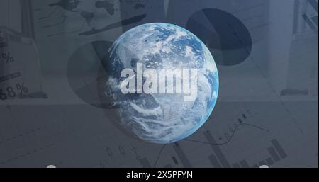 Image of statistics and data processing over globe Stock Photo