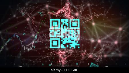 Image of qr code and shapes over black background Stock Photo