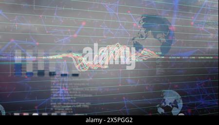 Image of data processing over blue background Stock Photo