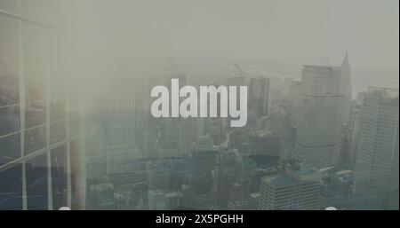 Image of data processing with graph over cityscape Stock Photo