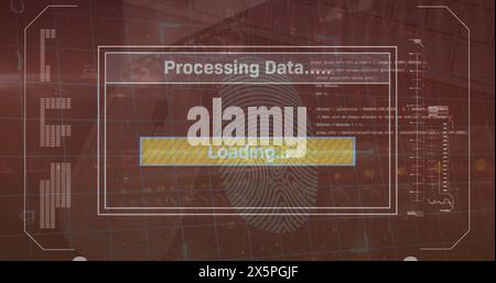 Image of data processing over fingerprint and padlock icons Stock Photo
