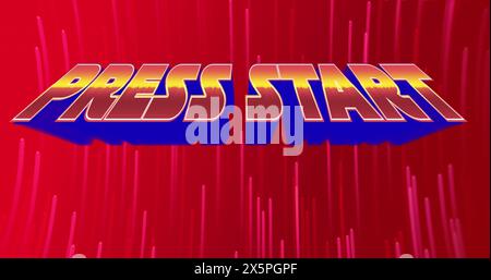 Image of press start text over light trails Stock Photo