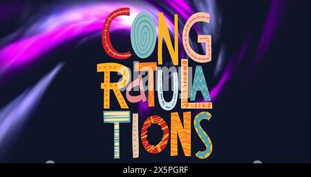 Image of congratulations over lights on black background Stock Photo