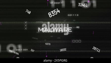 Image of malware text and data processing over computer motherboard Stock Photo