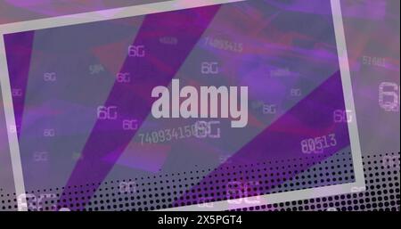 The digital image of multiple 6g text banners floating against a purple radial background symbolizes Stock Photo