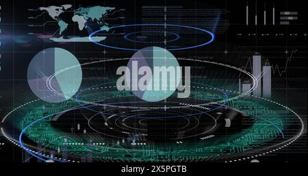 This image features a series of blue and pale blue circles spinning and loading with data processing Stock Photo