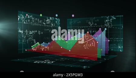 Image of data processing with mathematical equations on black background Stock Photo