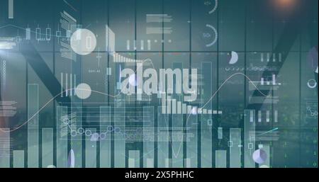 Image of data processing over cityscape Stock Photo