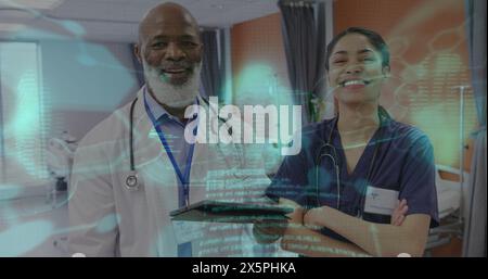Image of scientific data processing over diverse doctors Stock Photo