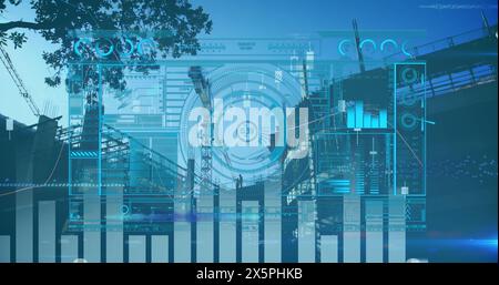 Image of data processing over cityscape Stock Photo